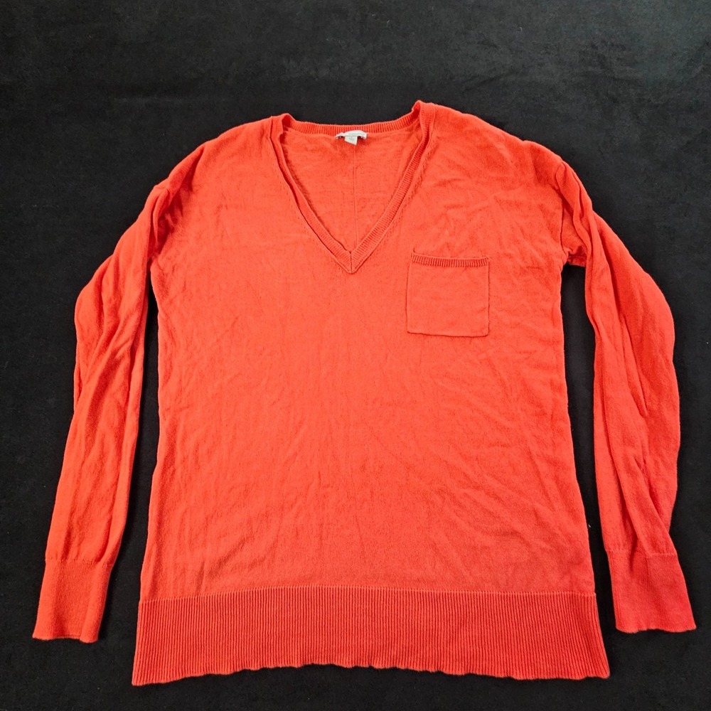 Gap Orange Long Sleeve V-Neck Lightweight Pullover Pocket Sweater Women's S